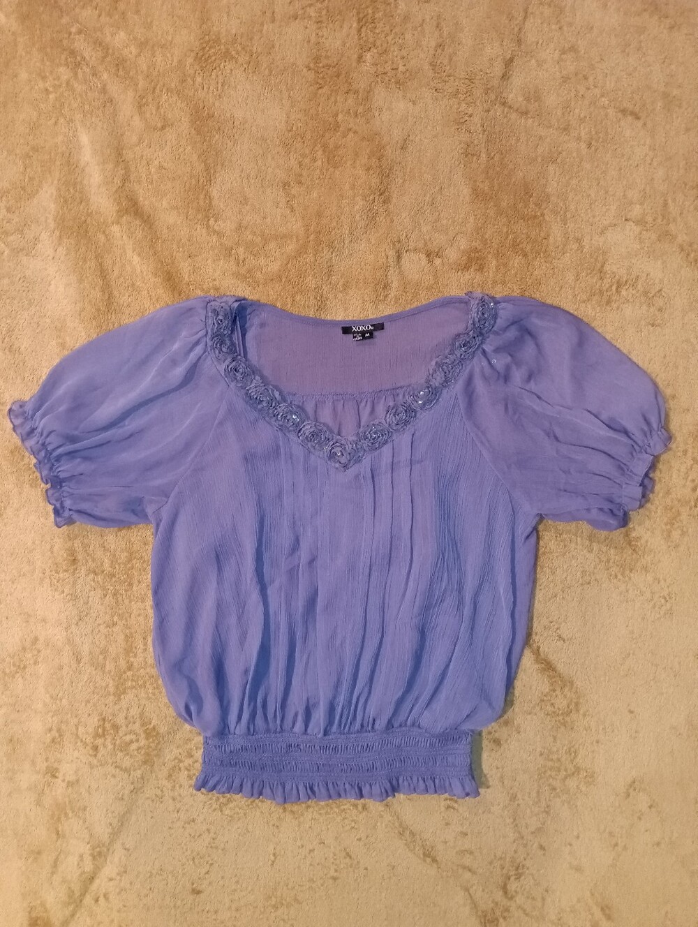XOXO Purple Floral-Trim V-Neck Blouse With Camisole - Picture 3 of 5